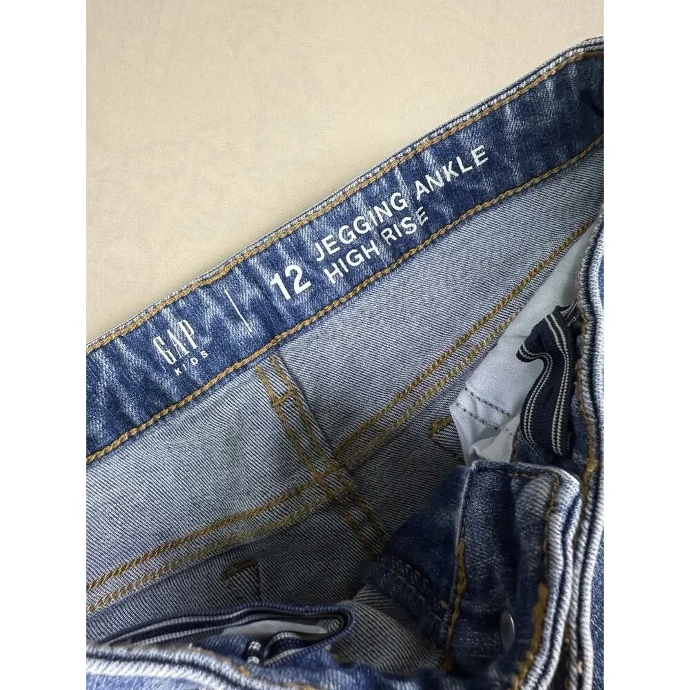Gap Kids Jeans Size 12 Sky Jegging Ankle High Rise & Ankle with Distressed Hem
